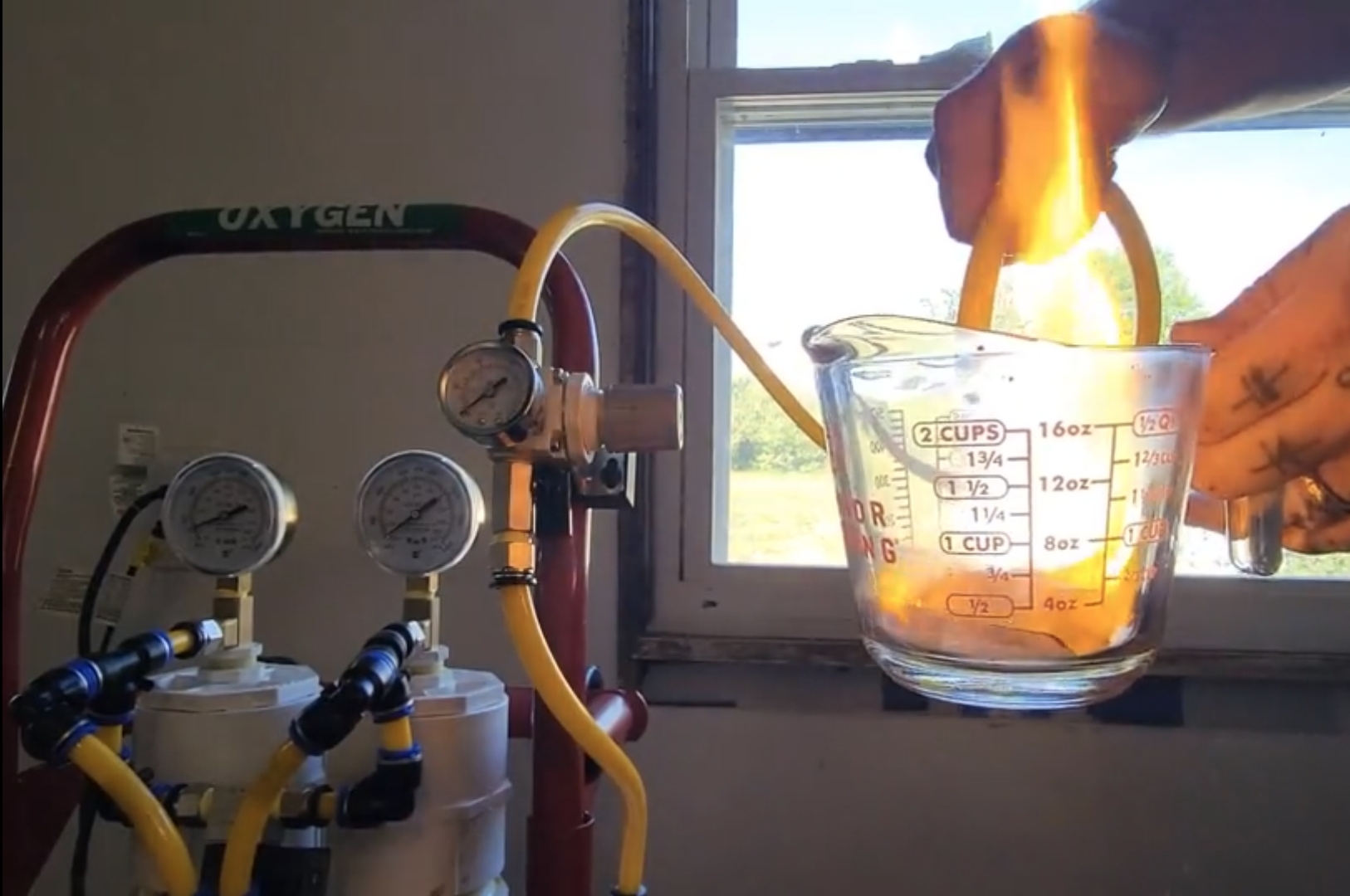 Still image from the first test video of paper burning in oxygen